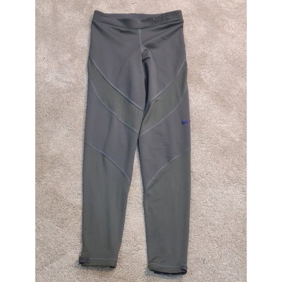 Nike Pro Hyperwarm XS Gray Pants Purple Swoosh - Picture 1 of 5